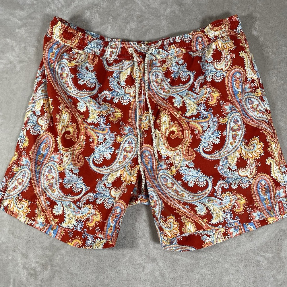 Tommy Bahama Shorts Men XXL Swim Relax Paisley Print Orange Red Blue